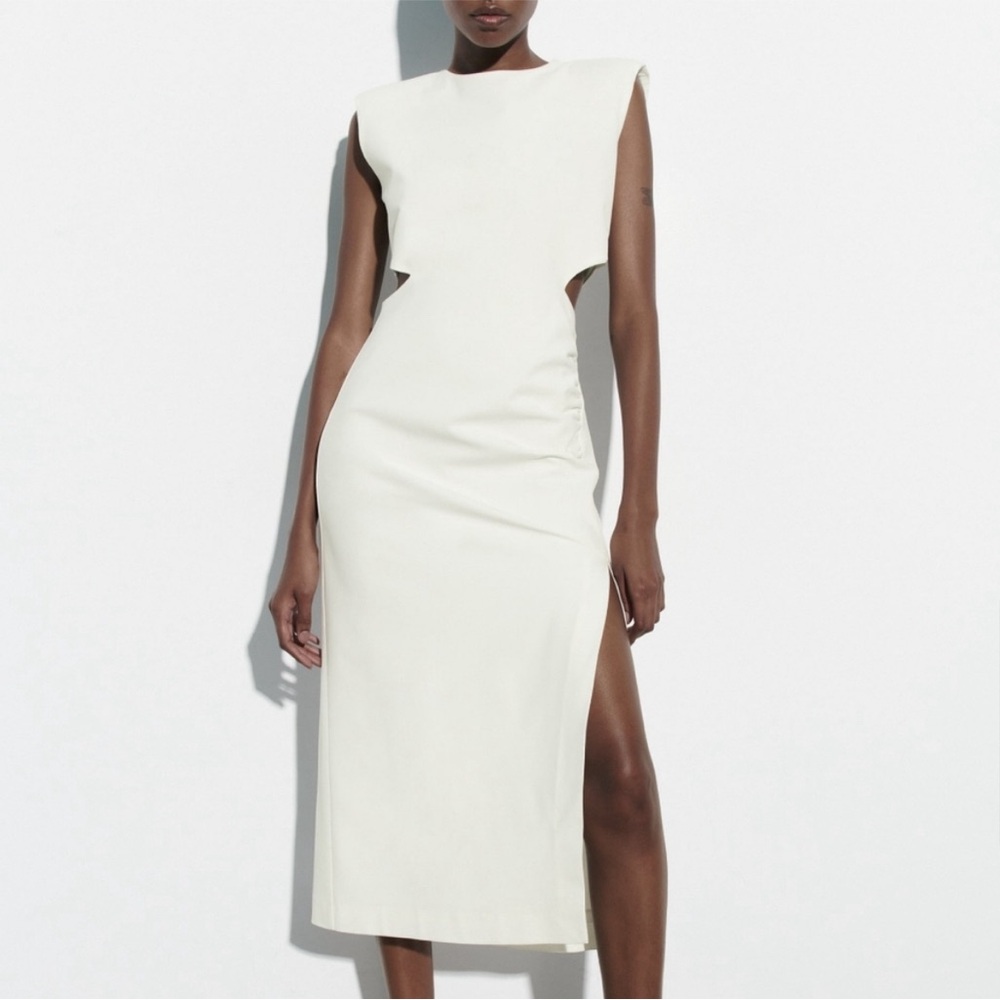 NWT ZARA white cut out midi dress-L